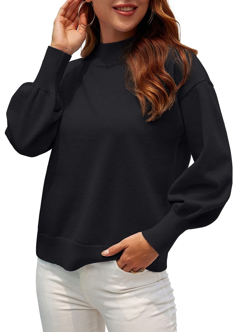 WEACZZY Black Sweaters for Women 2026 Dressy Casual Long Lantern Sleeve Oversized Pullover Sweater Knitted Fall Fashion Tops Black XL - Image 4